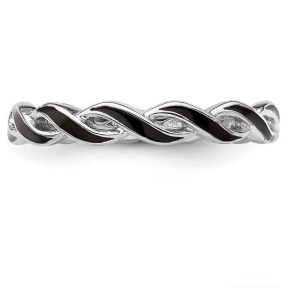 Stackable Woven Black Enamel Eternity Ring Sterli… - image 1